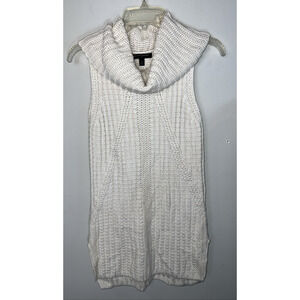 Banana Republic Cable Knit Ivory Sleeveless Sweater Tunic Top Cowl Neck Sz Small